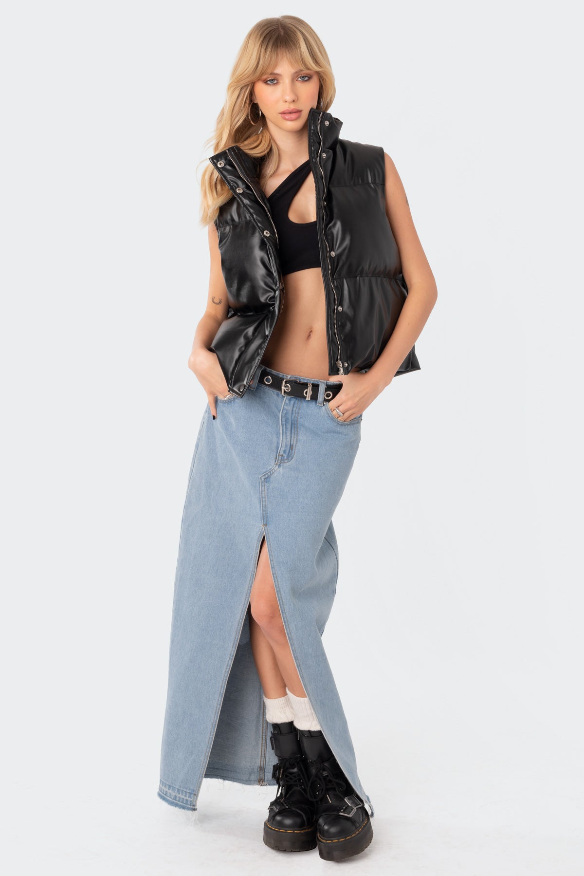 Kade Faux Leather Puffer Vest - Image 5