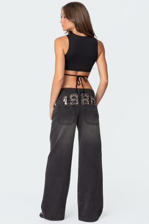 1980 Leopard Patch Low Rise Baggy Jeans
