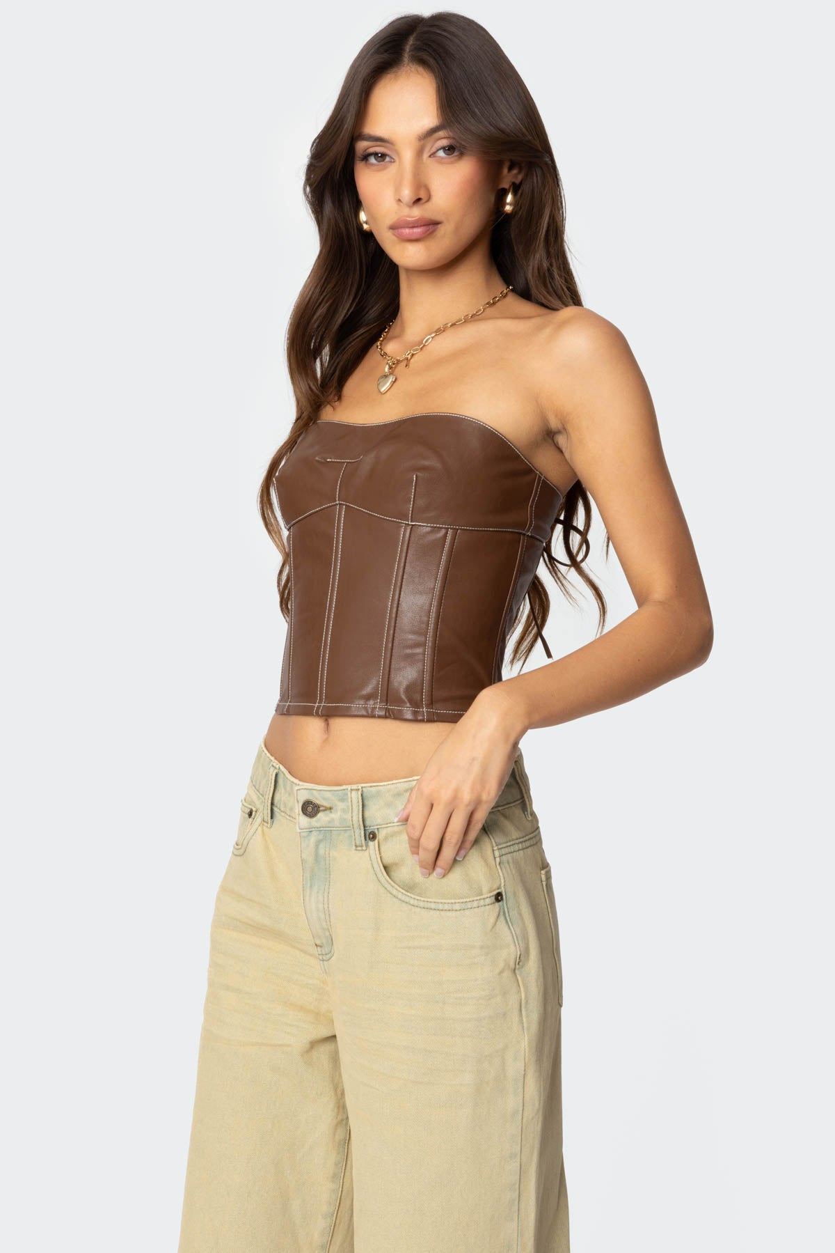 Moss Faux Leather Lace Up Corset - Image 4