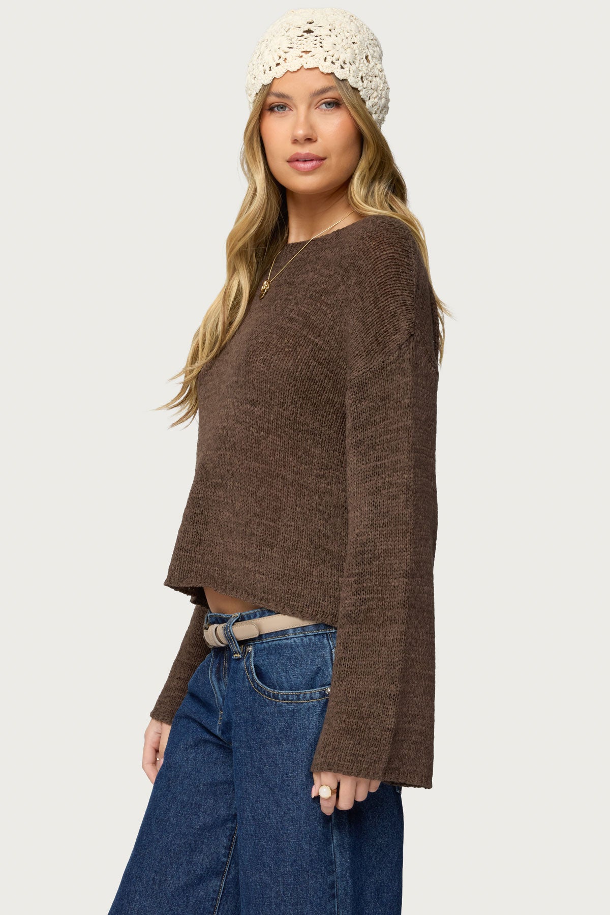 Drop Shoulder Light Knit Sweater - Image 3