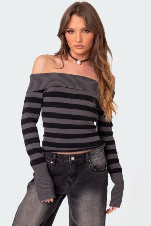 Melody Fold Over Striped Sweater