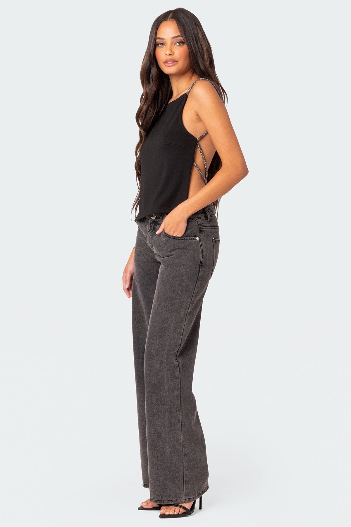 Karli Rhinestone Strap Open Back Top - Image 3