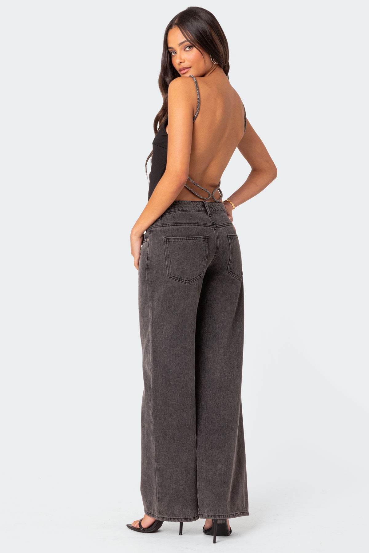 Karli Rhinestone Strap Open Back Top - Image 5