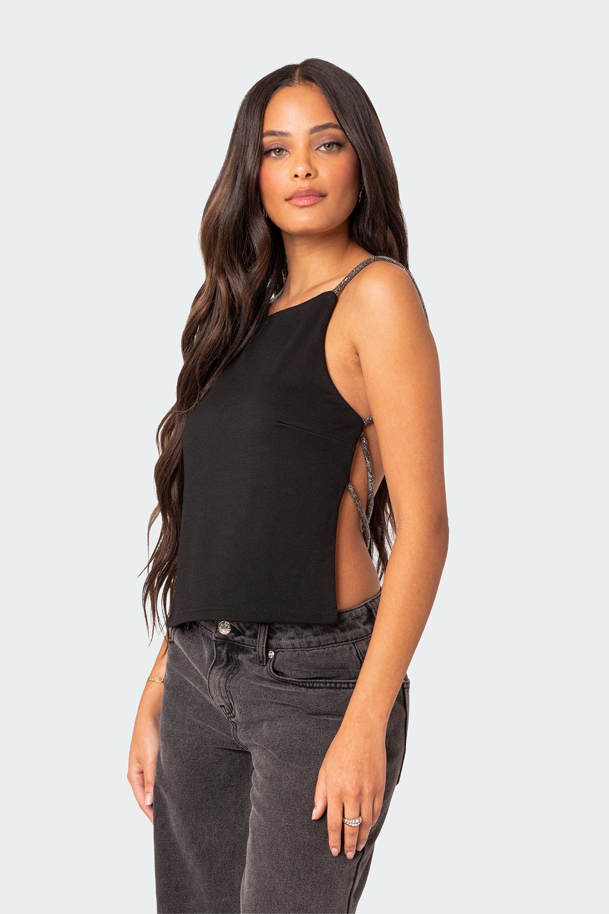 Karli Rhinestone Strap Open Back Top - Image 4