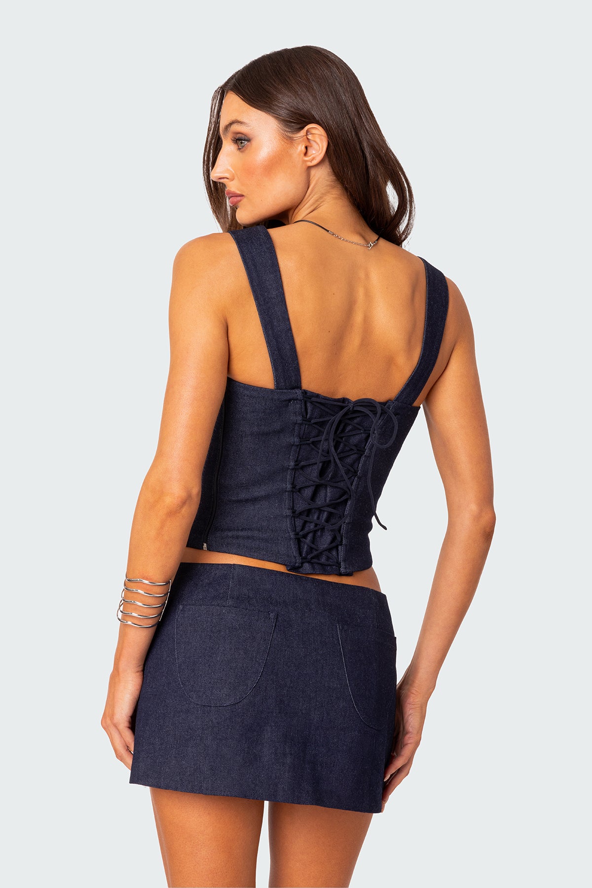 Jemma Lace Up Denim Corset - Image 4