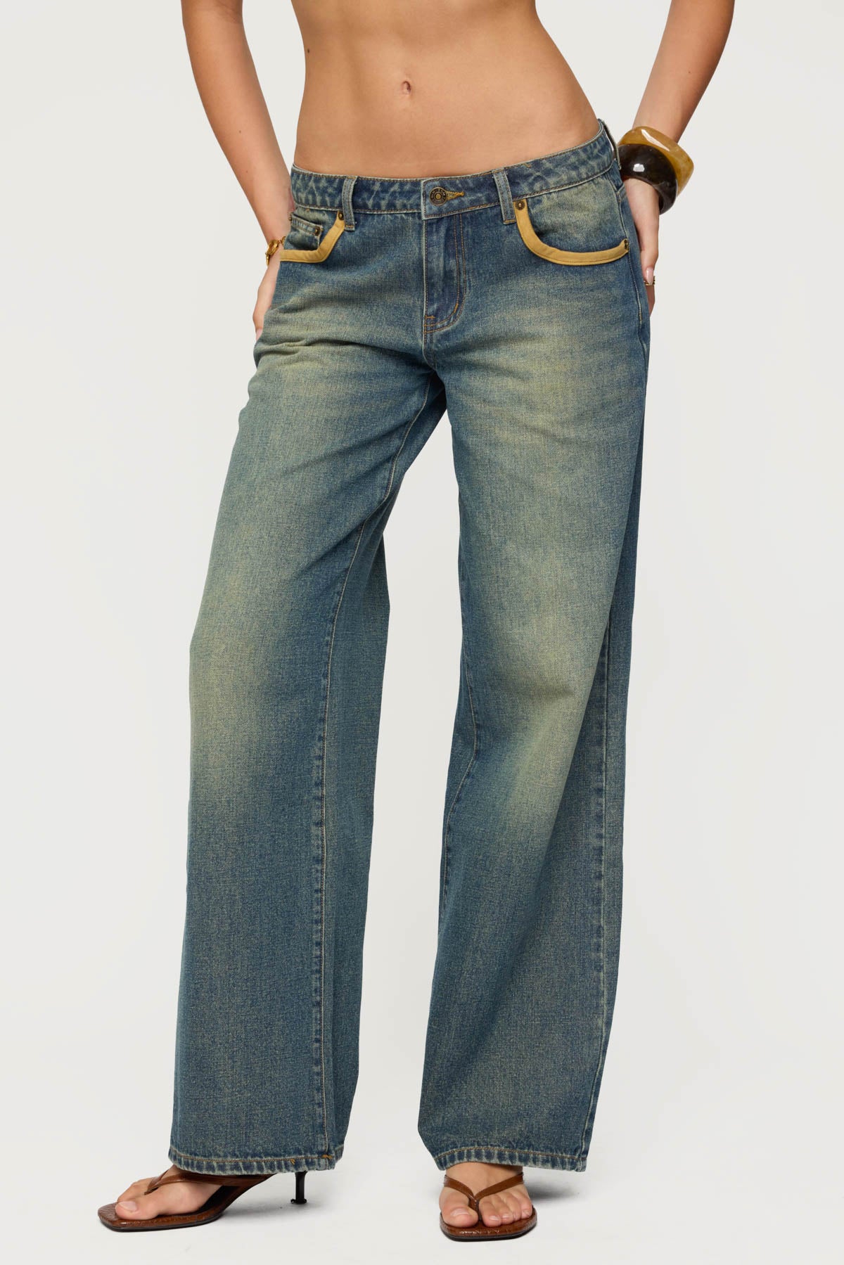 Faux Suede Star Low Rise Baggy Jeans - Image 4