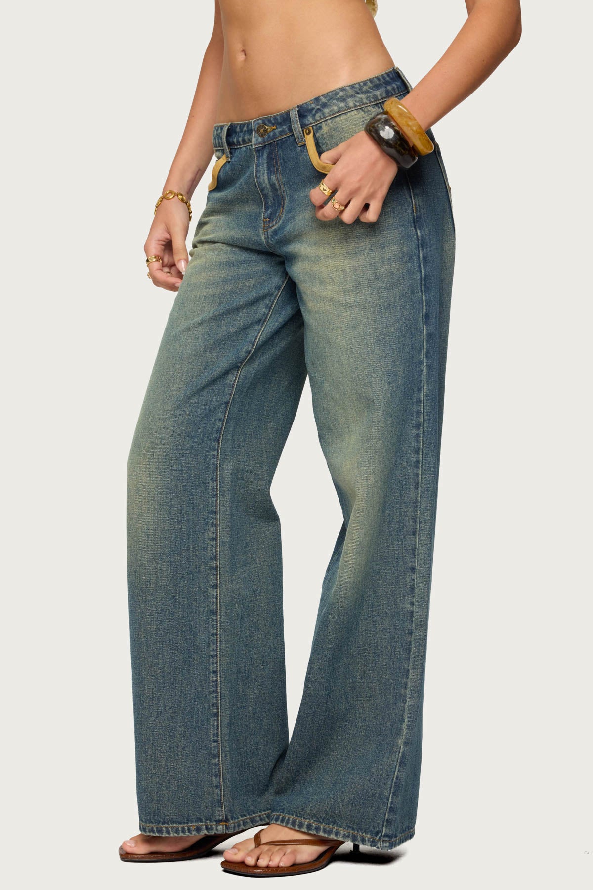 Faux Suede Star Low Rise Baggy Jeans - Image 5