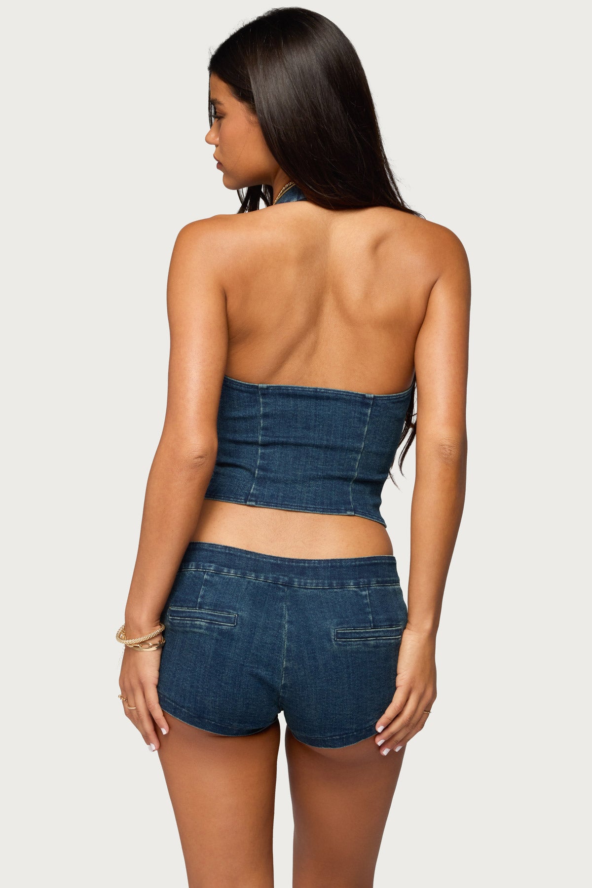 Sashe Button Up Denim Halter Top - Image 6