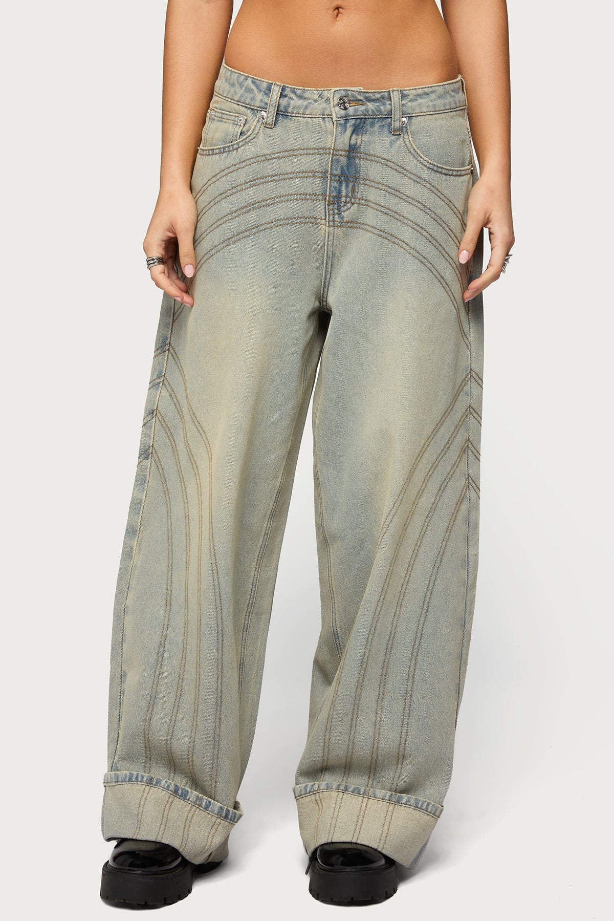 Cuffed Low Rise Baggy Jeans - Image 2