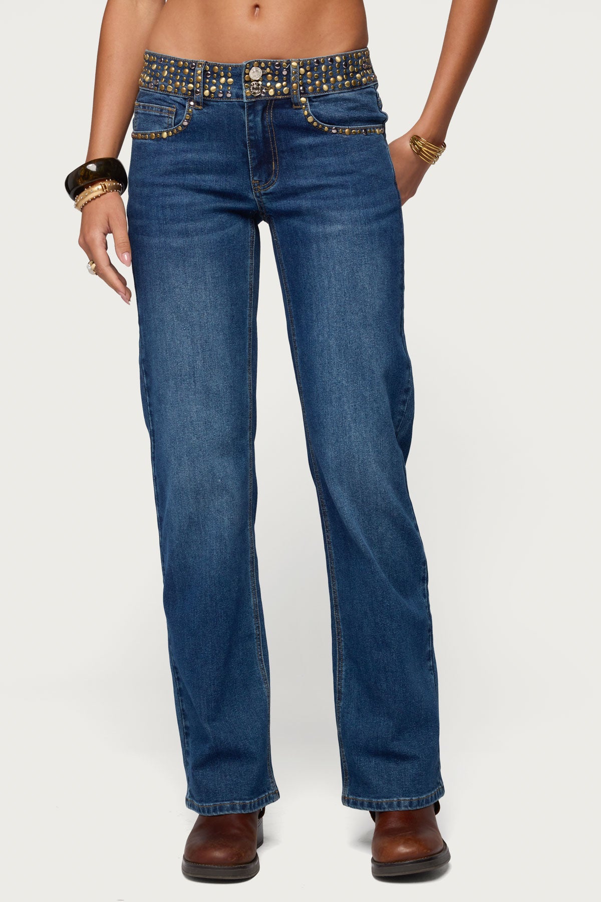 Studded Low Rise Straight Leg Jeans - Image 3