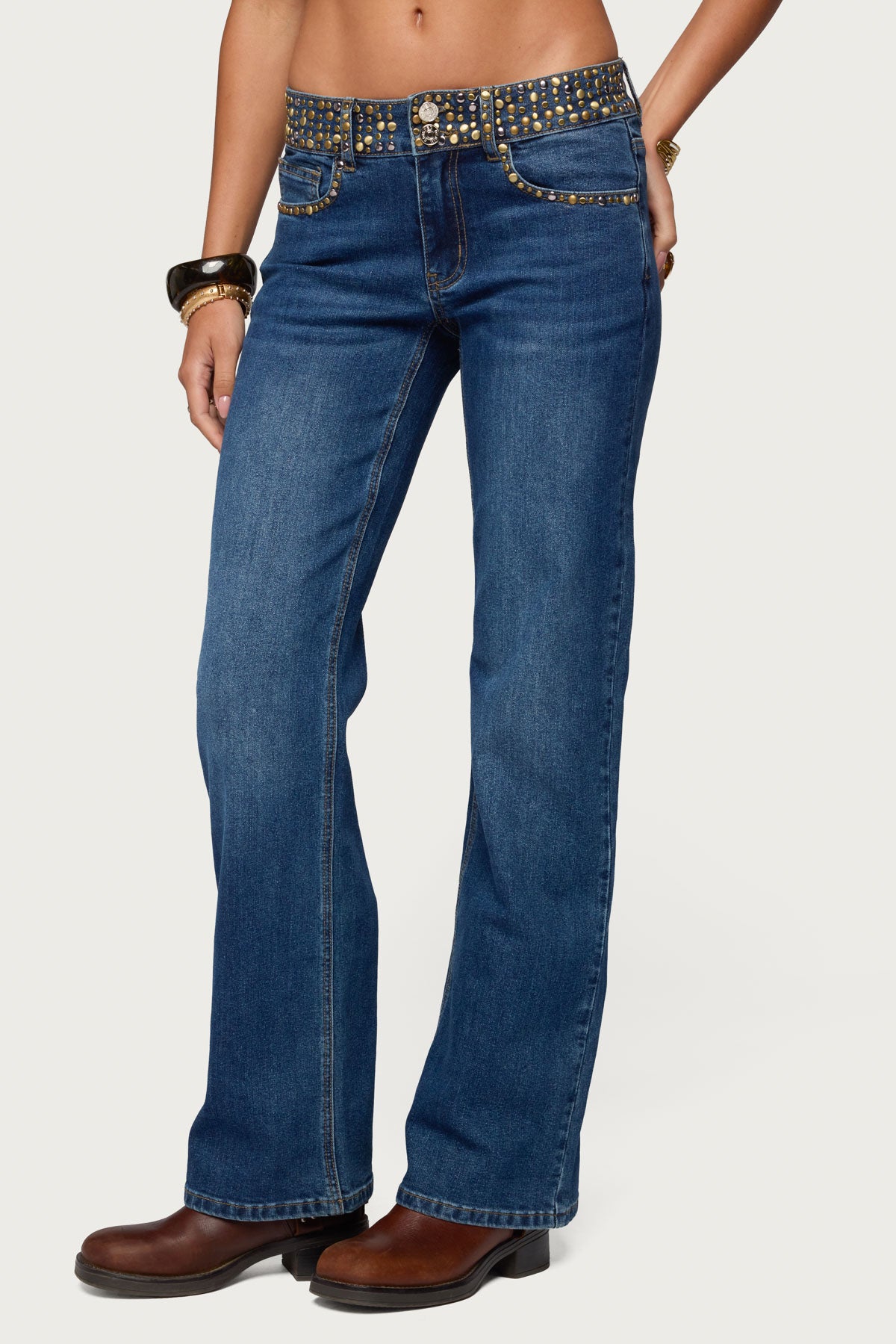 Studded Low Rise Straight Leg Jeans - Image 5