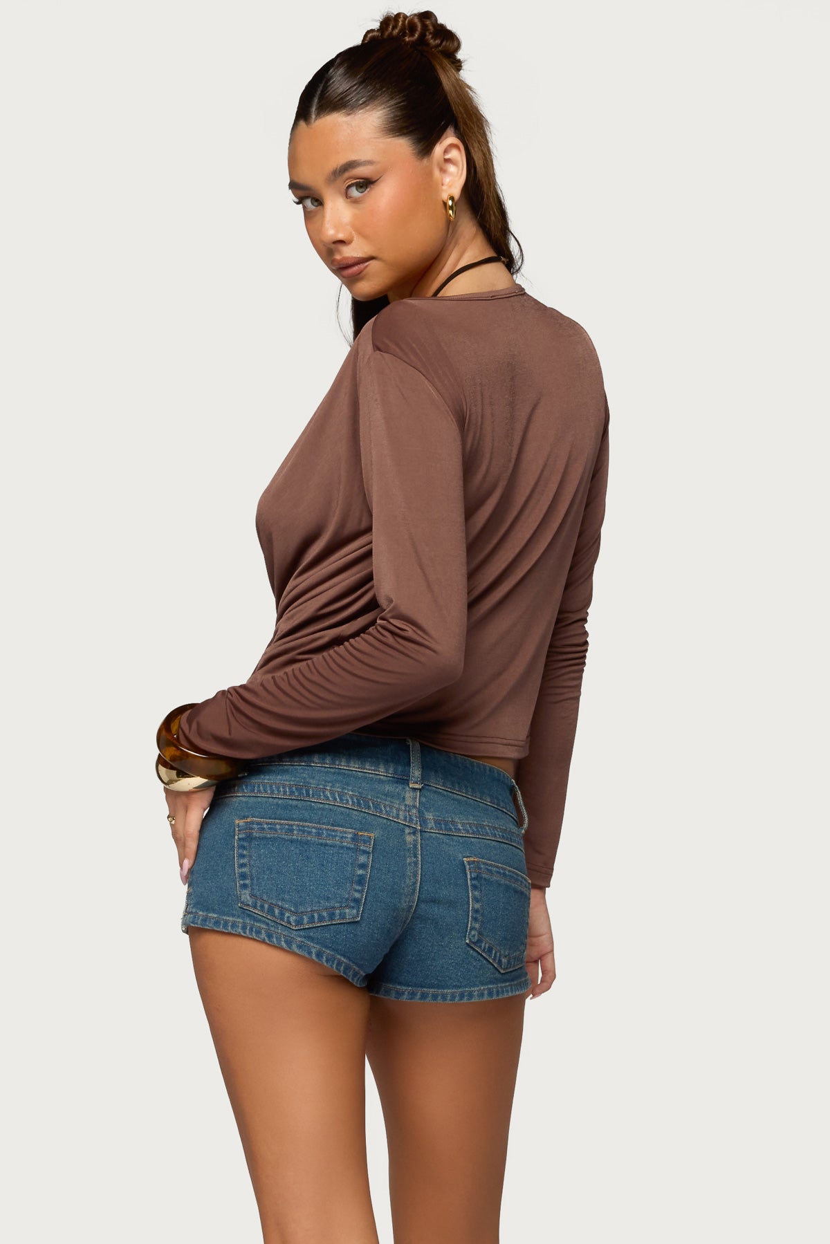 Draped V Neck Long Sleeve Top - Image 5