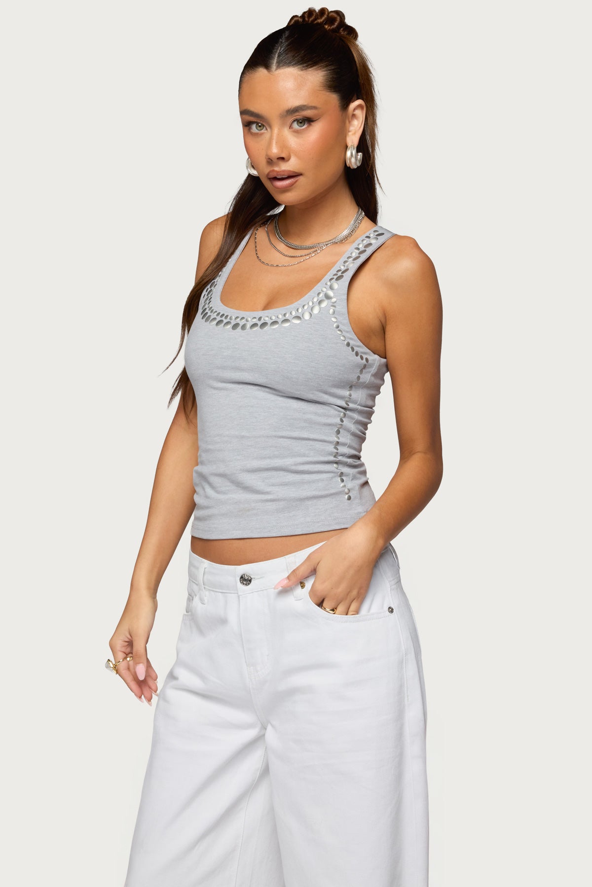Studded Built In Bra Tank Top - Image 3