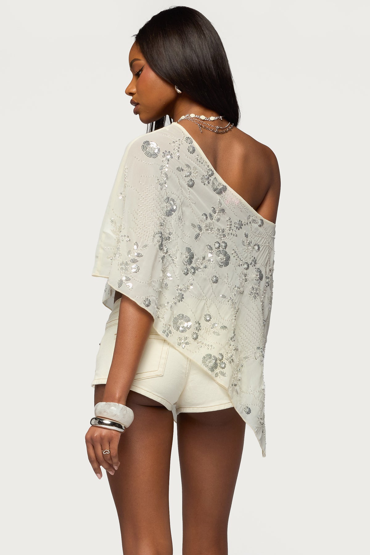 Triana Bead & Sequin Chiffon Poncho - Image 4