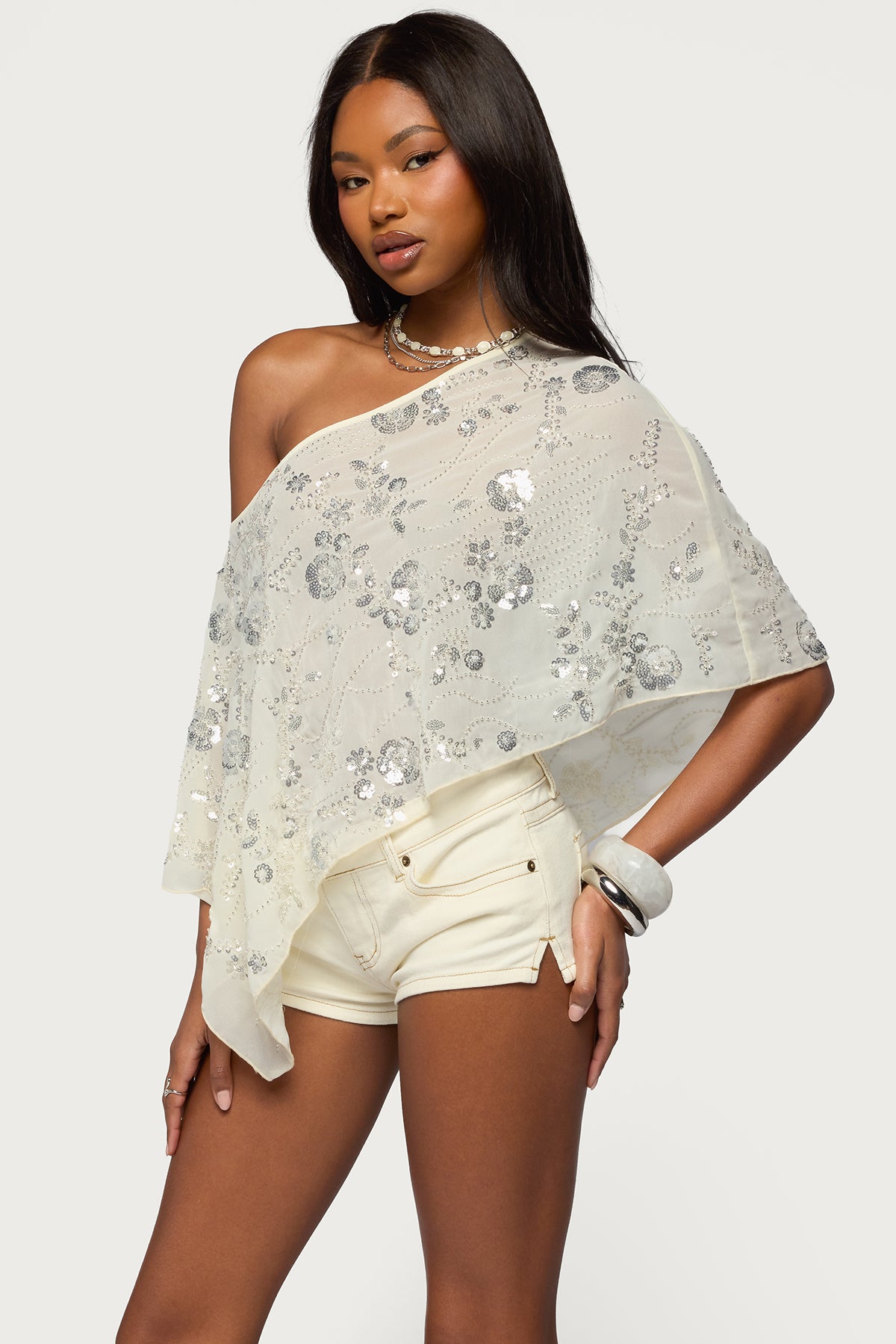 Triana Bead & Sequin Chiffon Poncho - Image 3