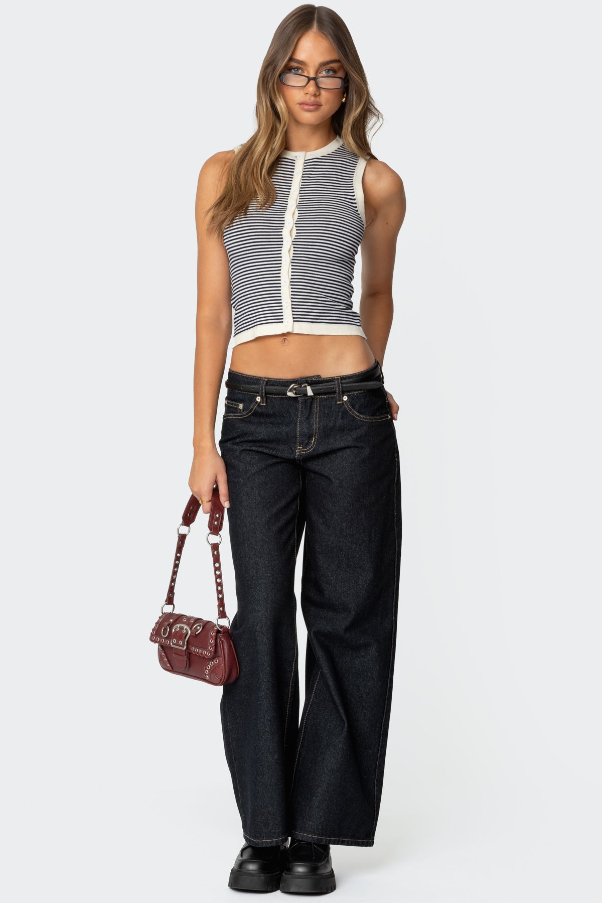Everson Striped Button Up Knit Top - Image 2