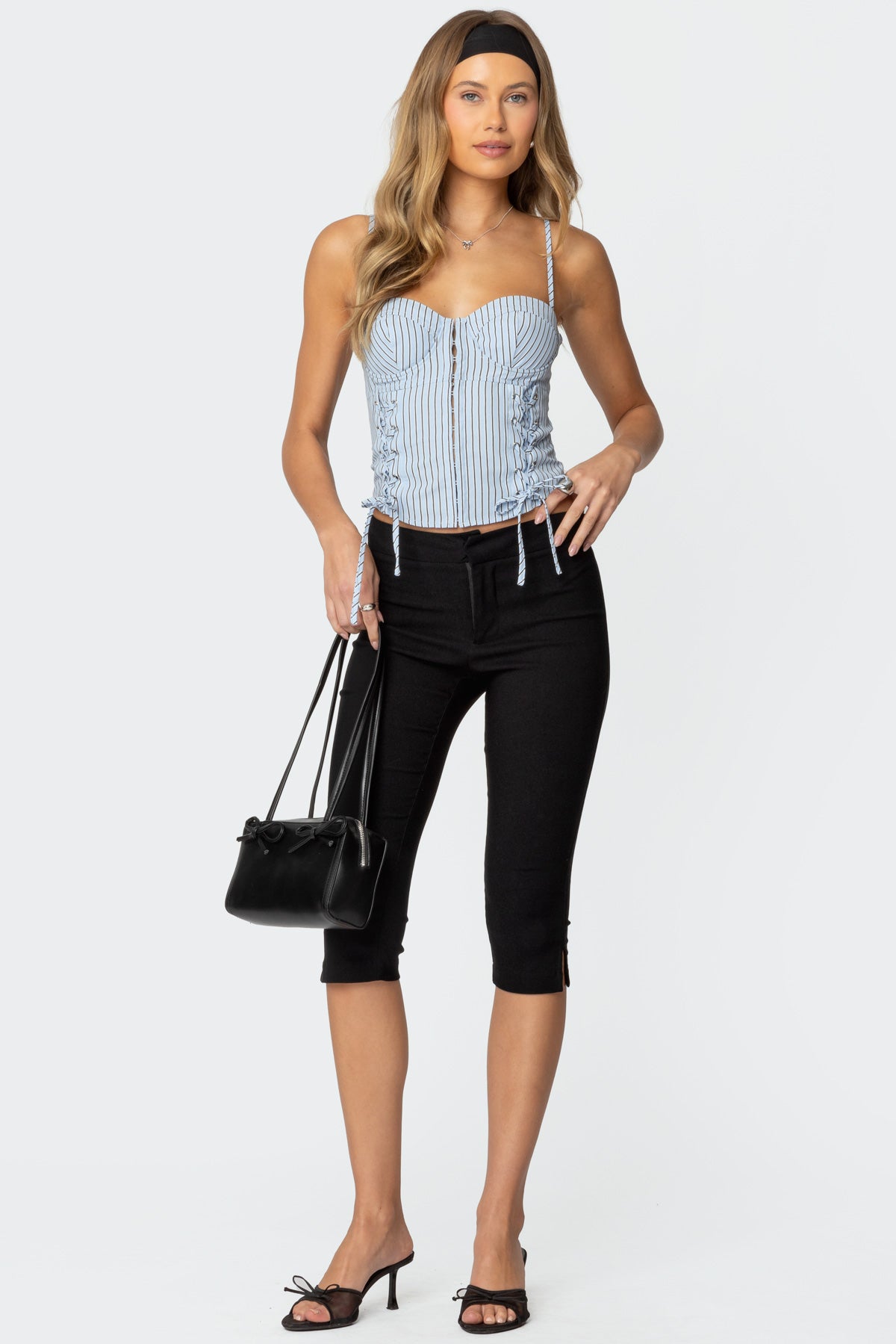 Lois Lace Up Pinstripe Corset - Image 2