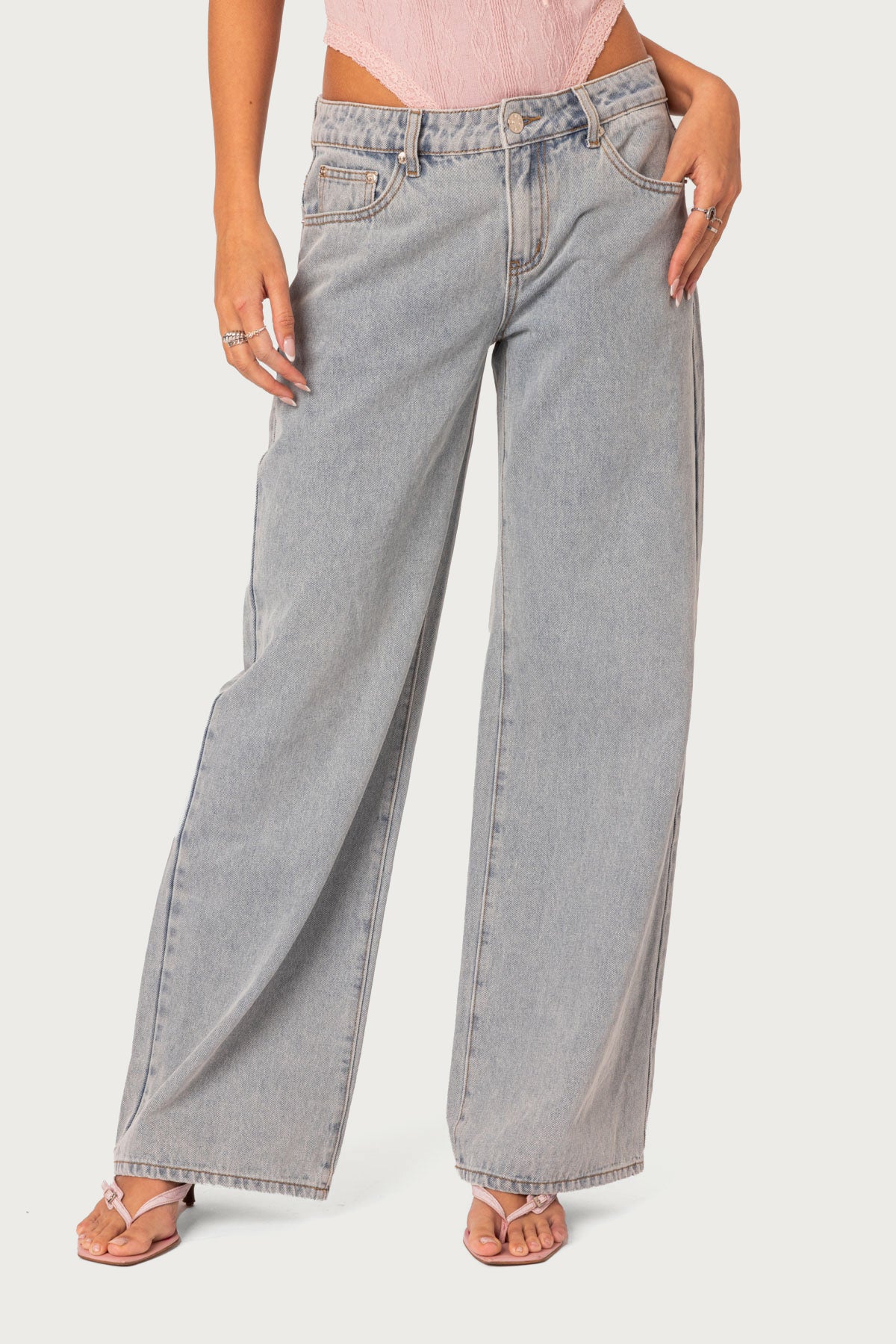 Bow Pocket Low Rise Baggy Jeans - Image 3