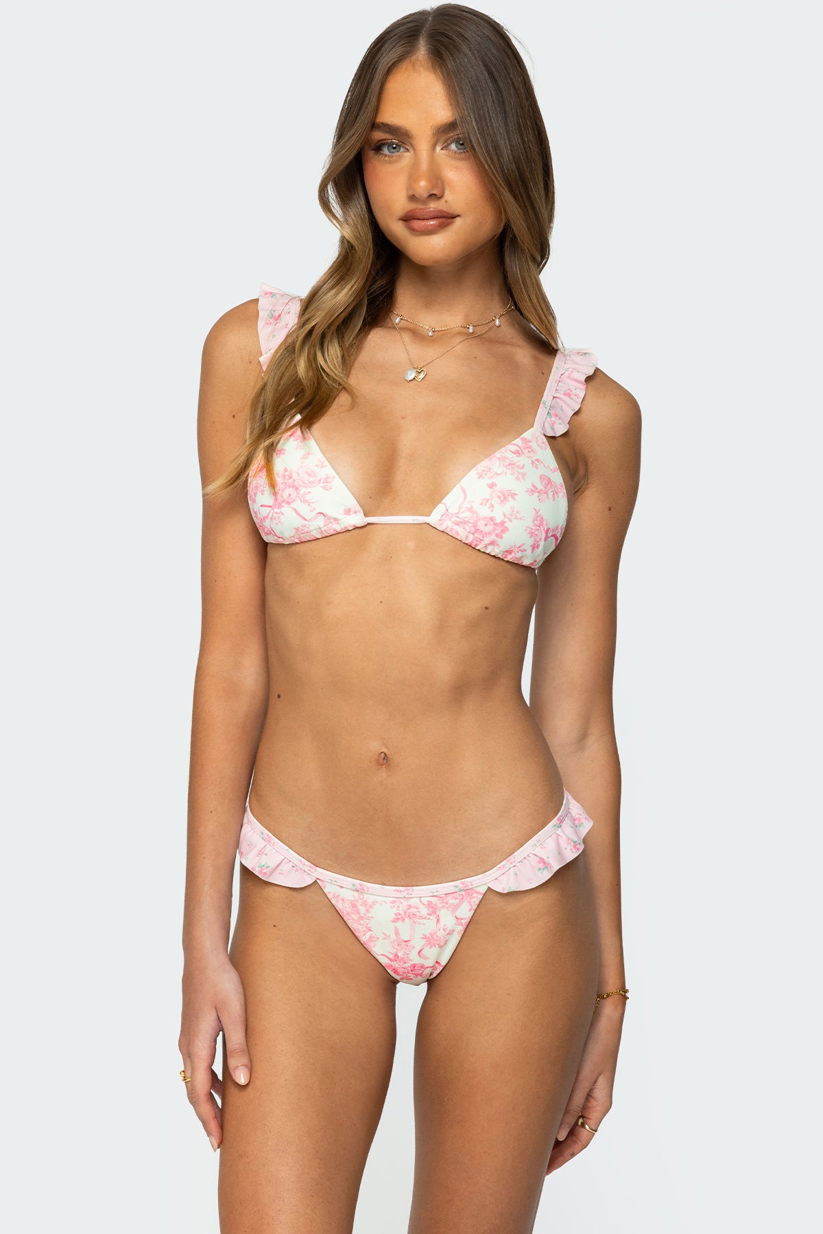 Floral Ruffle Triangle Bikini Top - Image 2