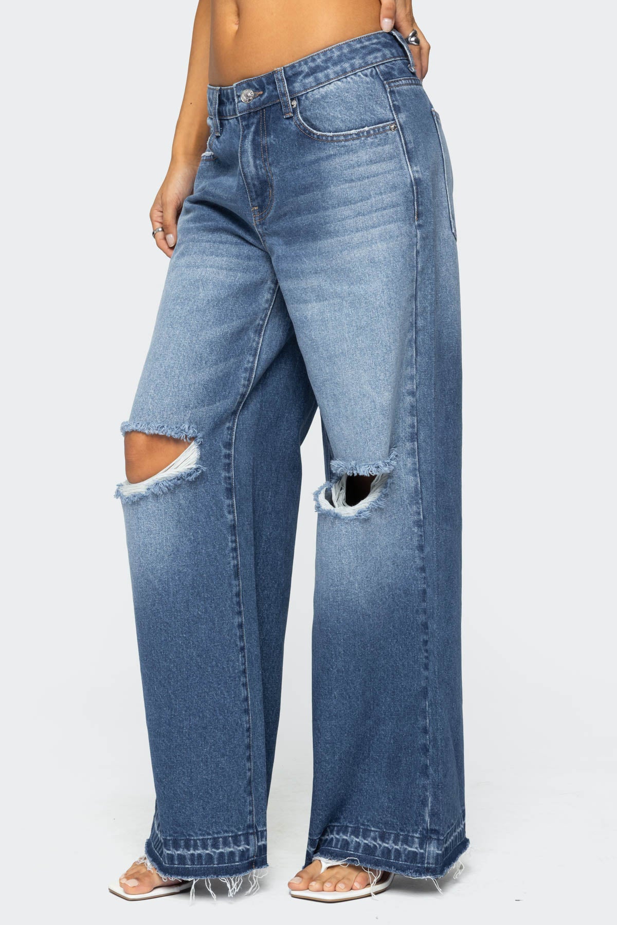 Xenia Distressed Low Rise Baggy Jeans - Image 4