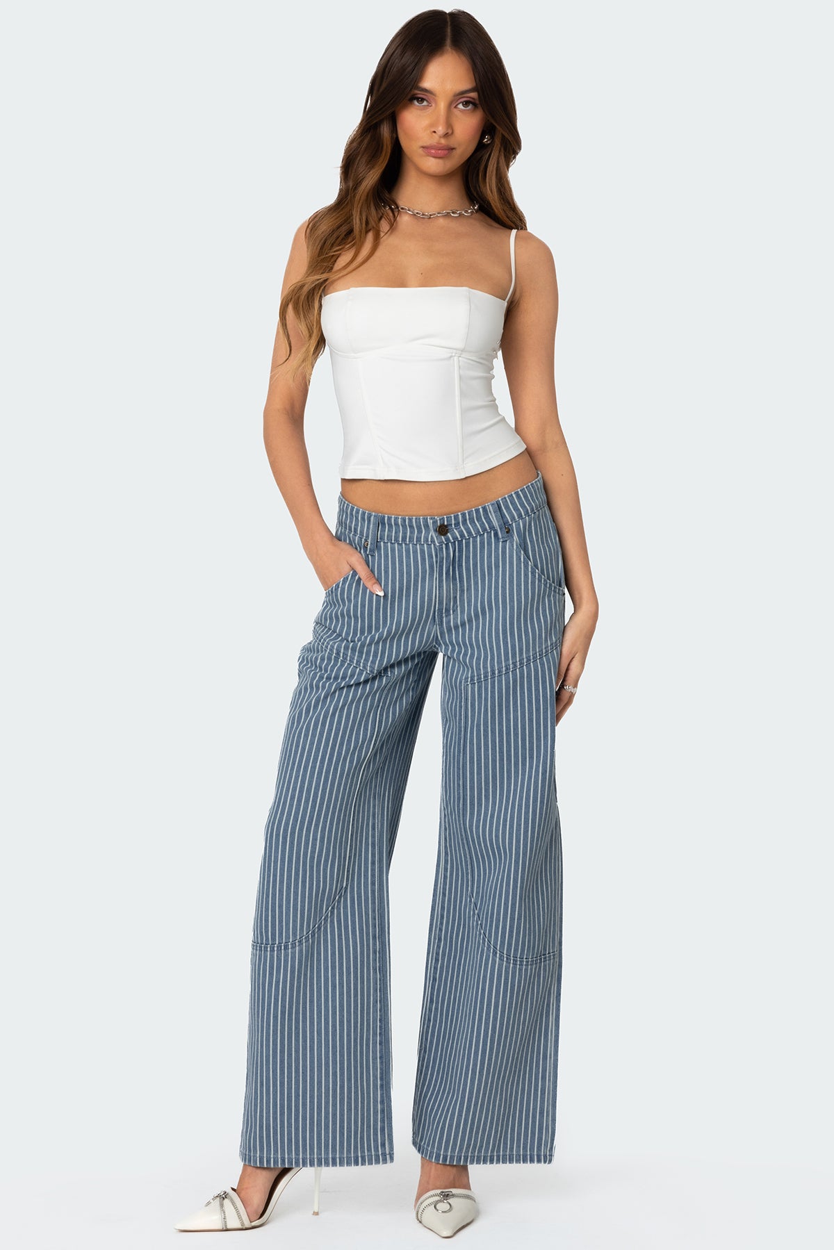 Striped Low Rise Baggy Carpenter Jeans - Image 5