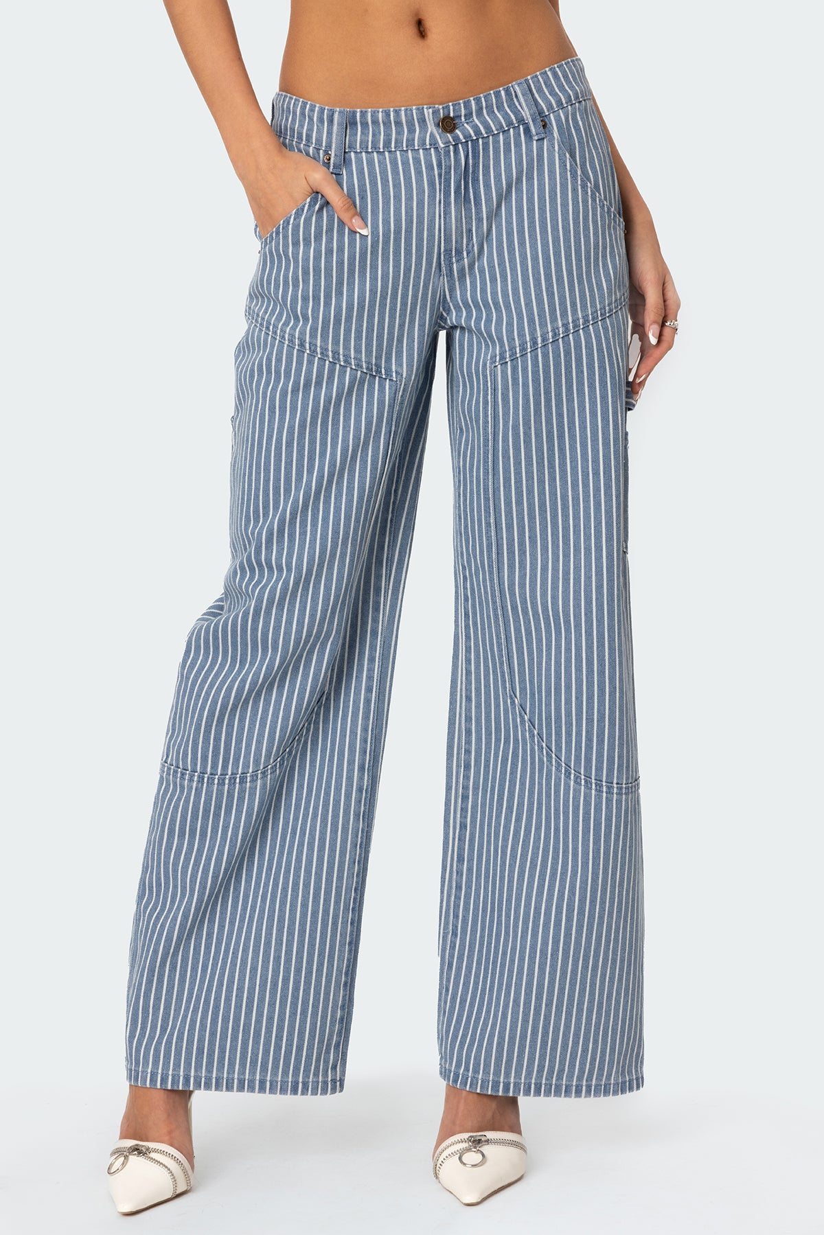 Striped Low Rise Baggy Carpenter Jeans - Image 2