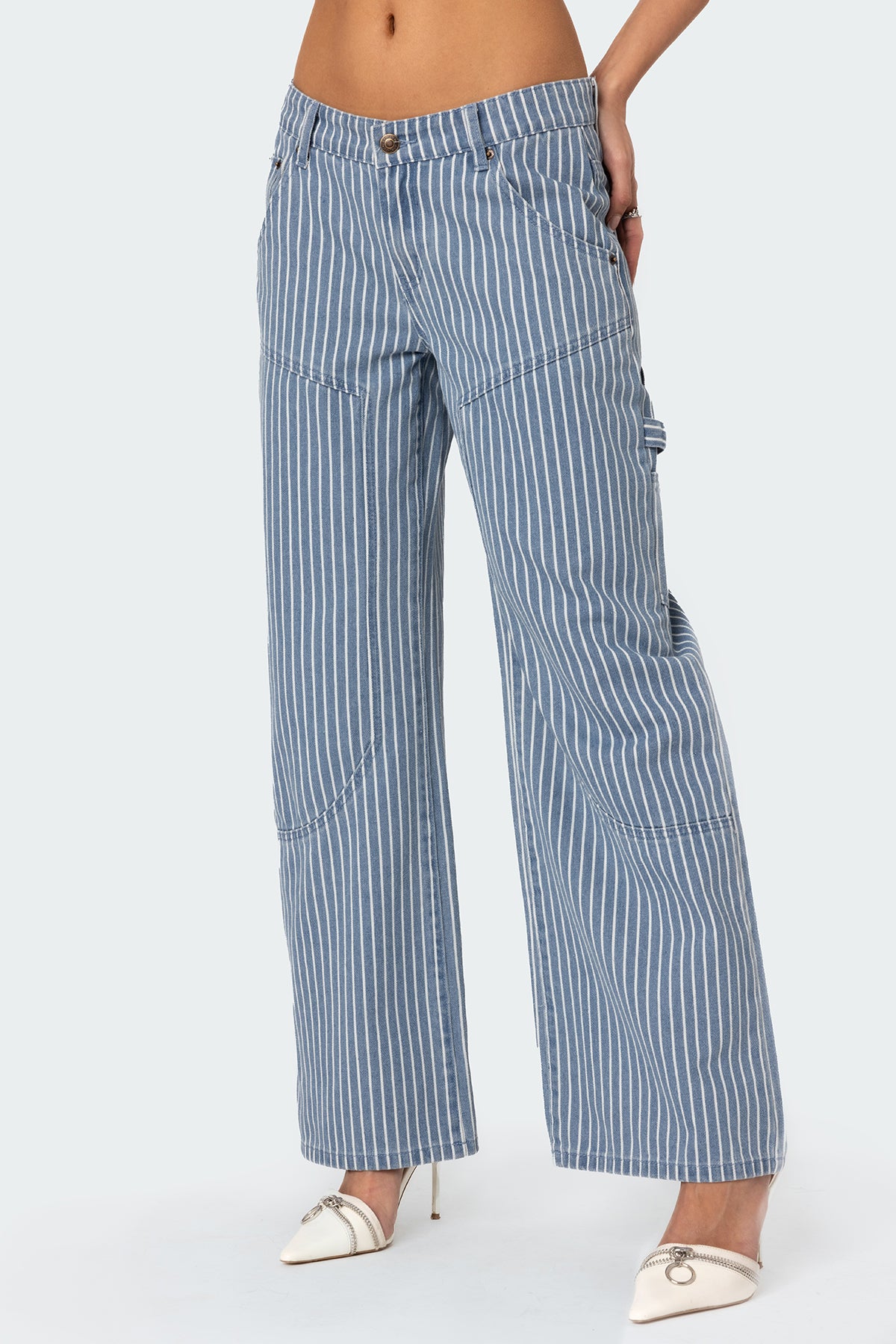 Striped Low Rise Baggy Carpenter Jeans - Image 3