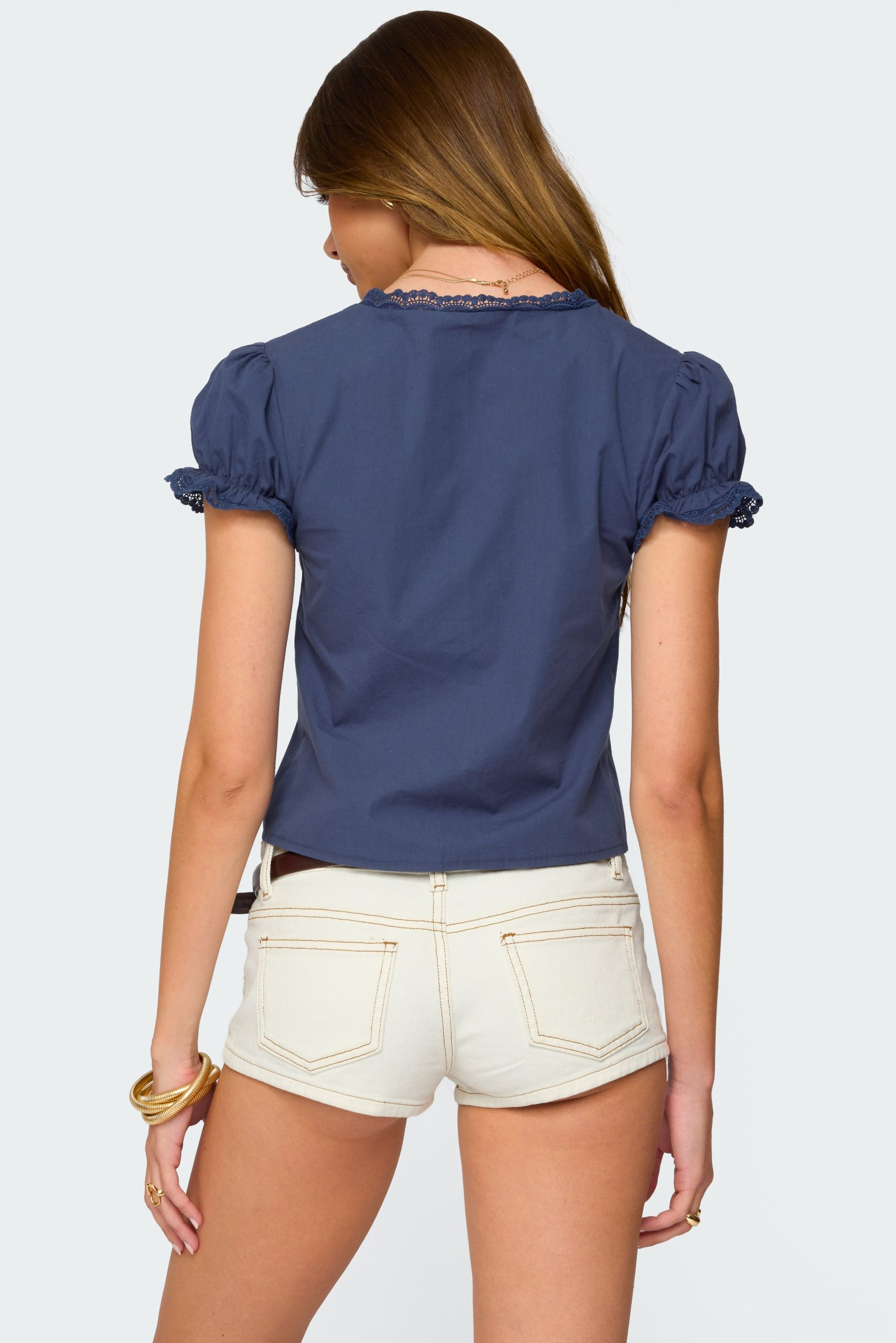 Cotton Lacey Tie Front Top - Image 5