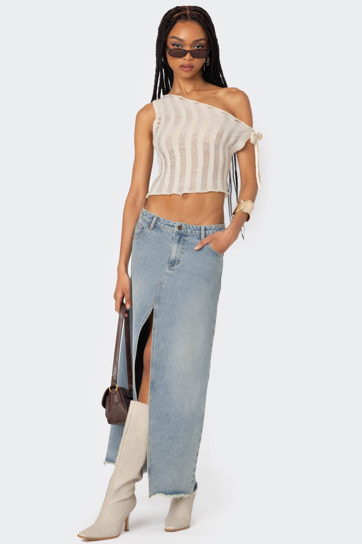 Tamra Sheer Knit Asymmetric Top - Image 2