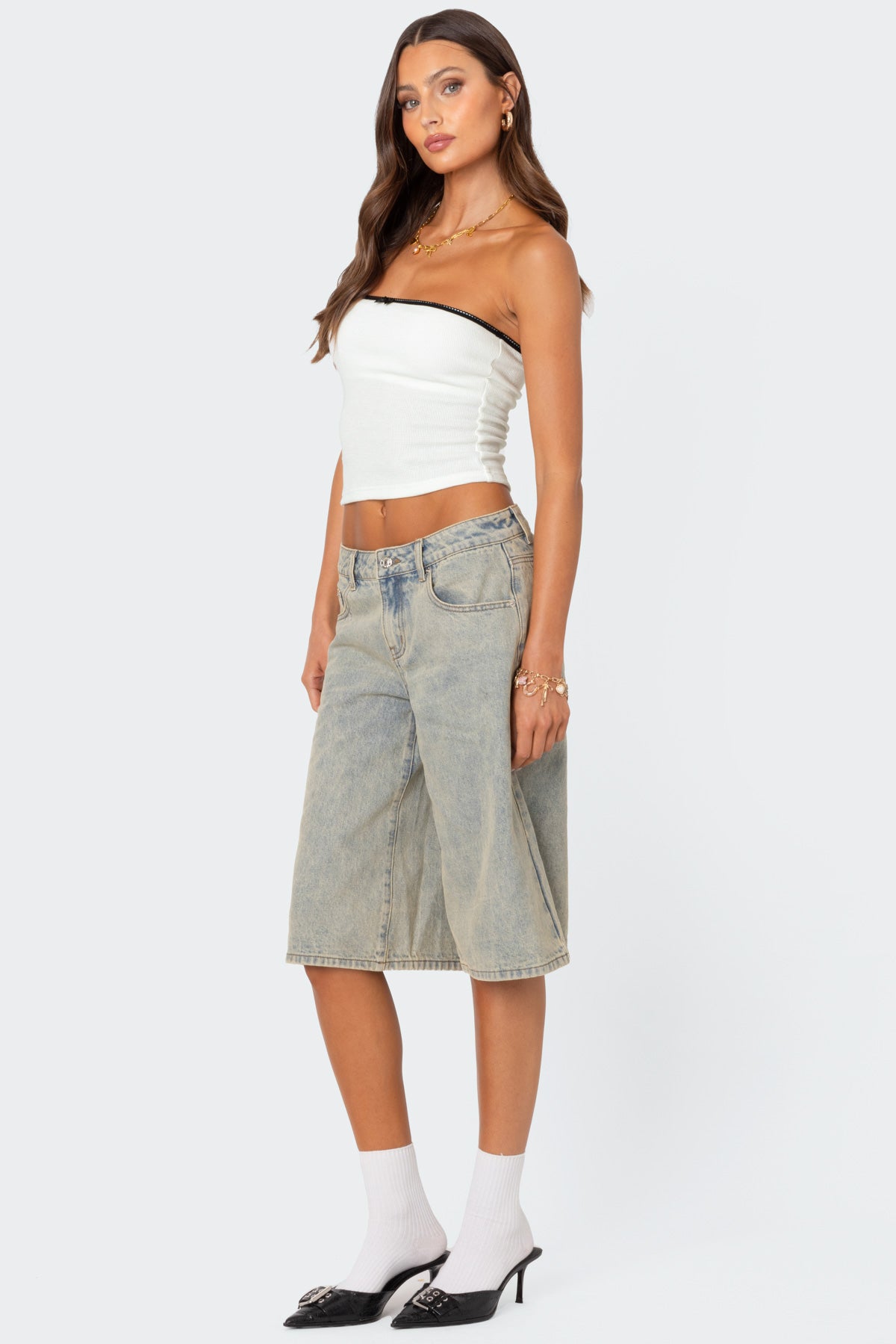 Xtra Long Acid Wash Denim Bermuda Shorts - Image 3