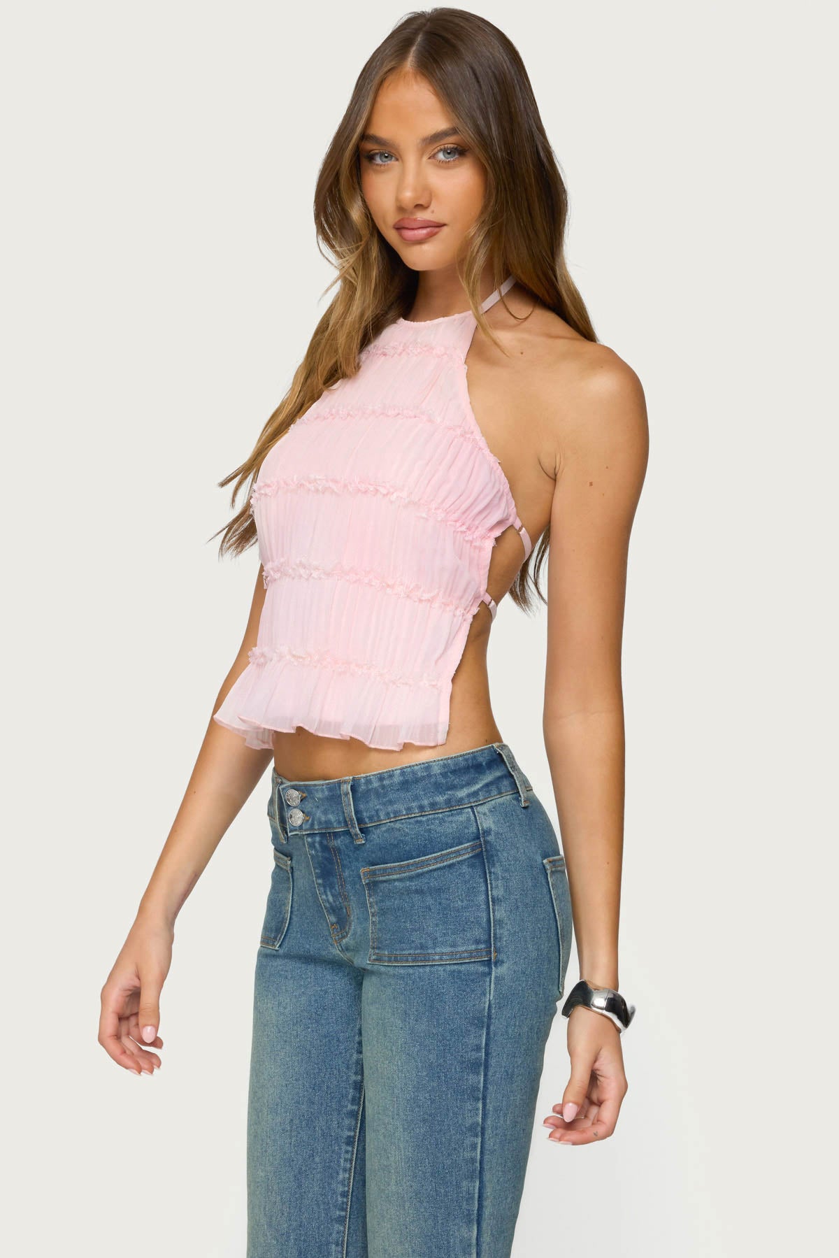 Amit Tiered Chiffon Backless Top - Image 5