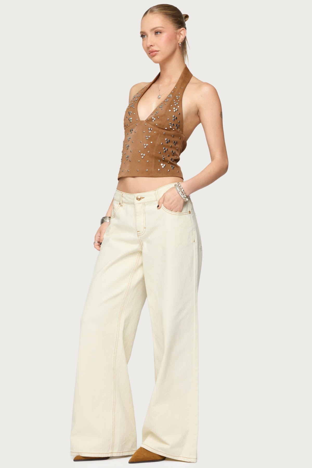 Contrast Stitch Low Rise Baggy Jeans - Image 4