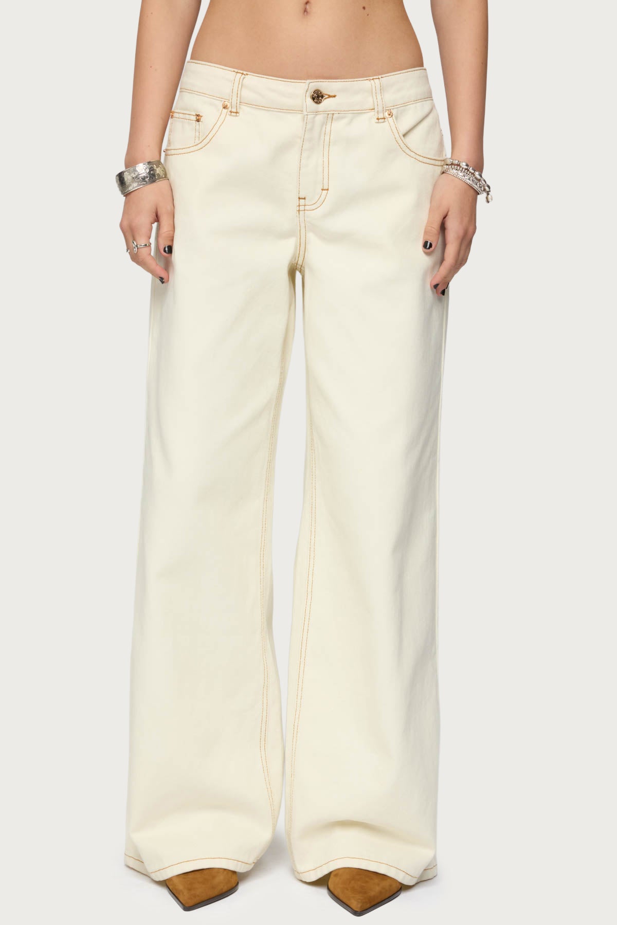 Contrast Stitch Low Rise Baggy Jeans - Image 2