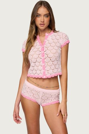 Elisa Open Knit Button Up Top