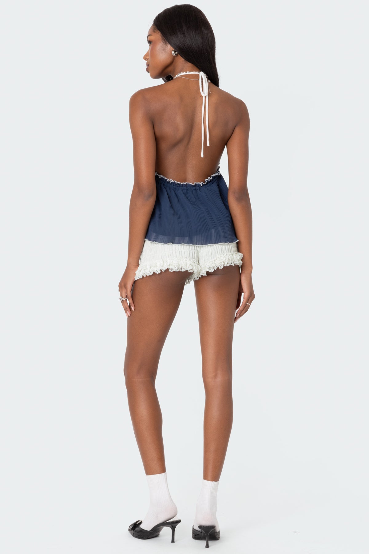 Crinkled Split Front Halter Top - Image 3