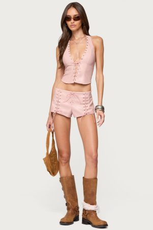 Elisha Lace Up Faux Leather Shorts