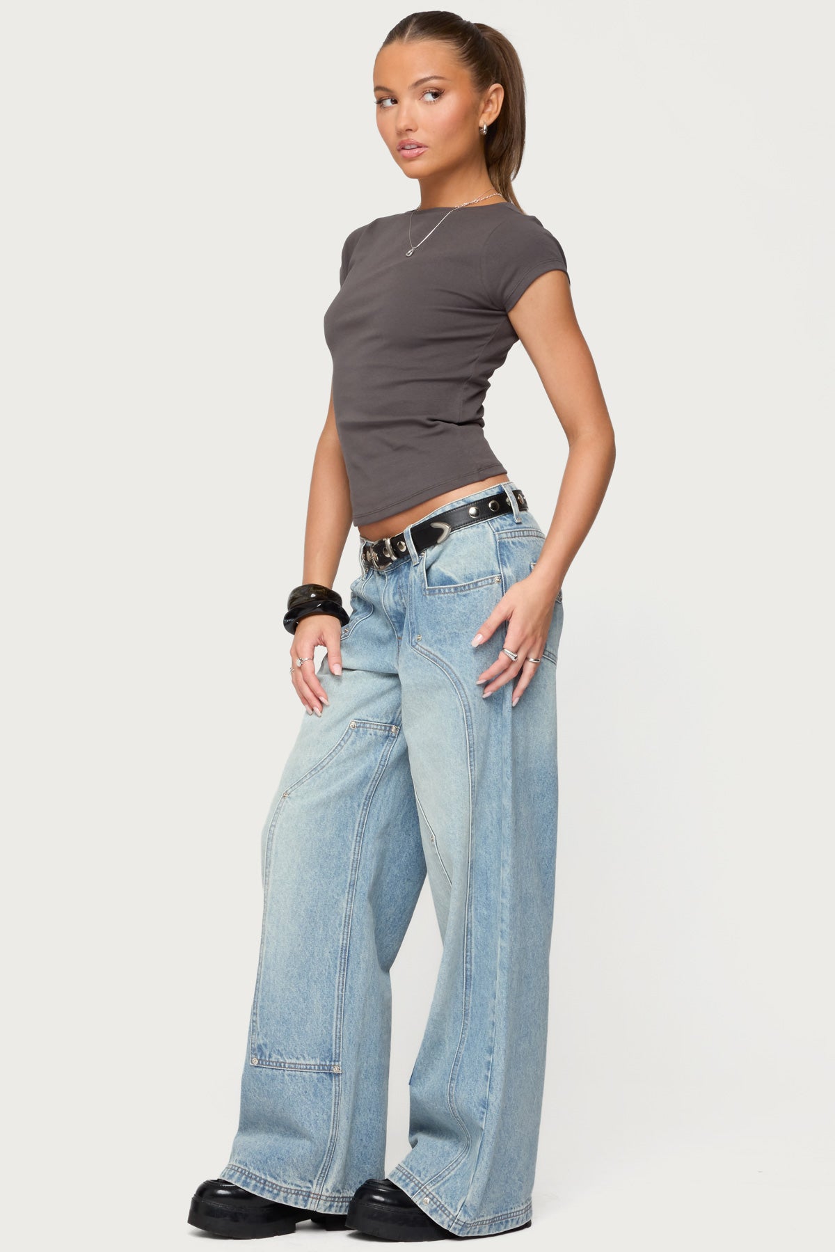 Oliana Ribbed Boat Neck T Shirt - Image 4