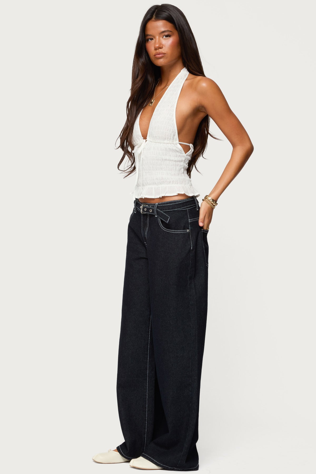 Karah Belt Low Rise Baggy Jeans - Image 3