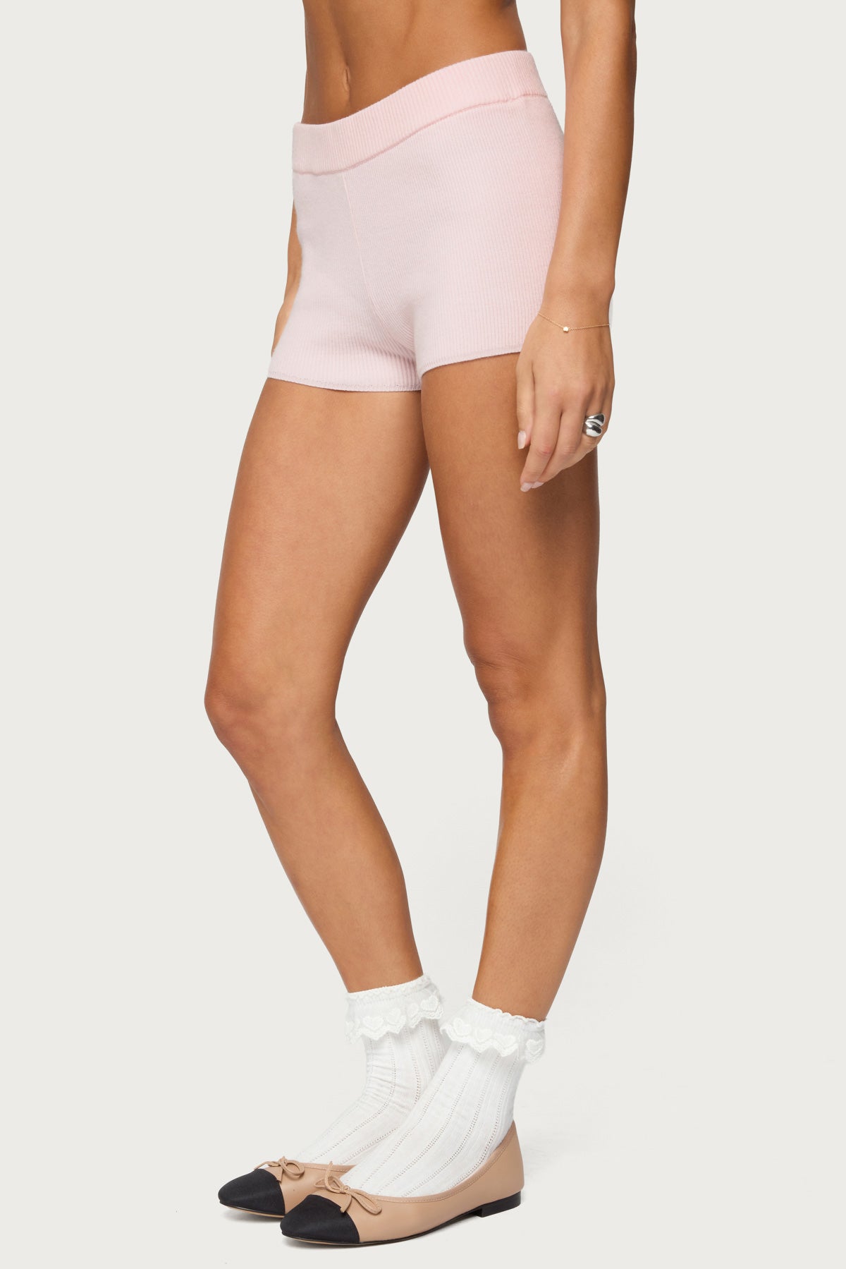 Lorie Mid Rise Ribbed Knit Shorts - Image 4