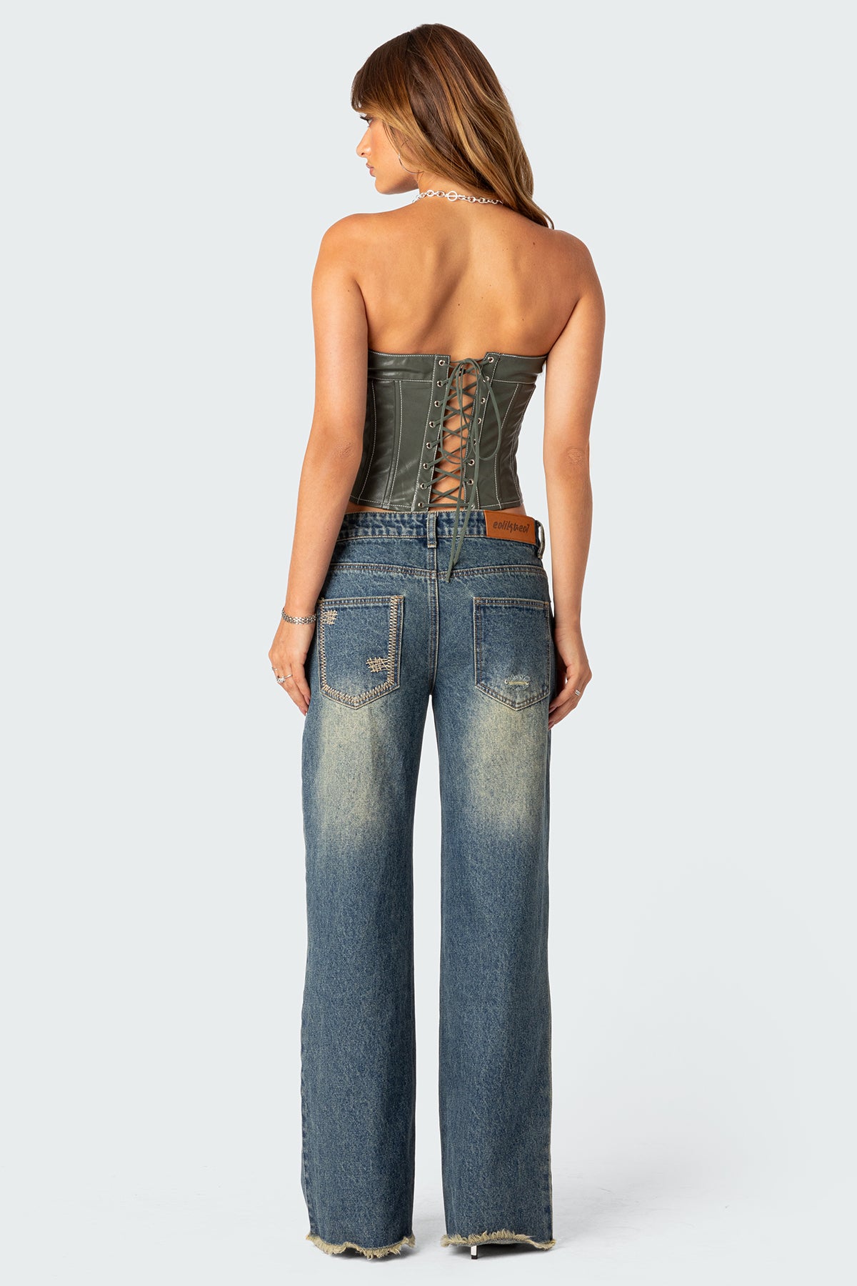 Moss Faux Leather Lace Up Corset - Image 5