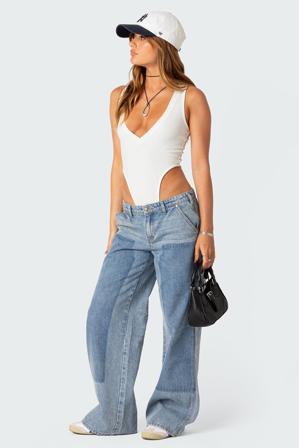 High Cut Ribbed V Neck Bodysuit - Image 2
