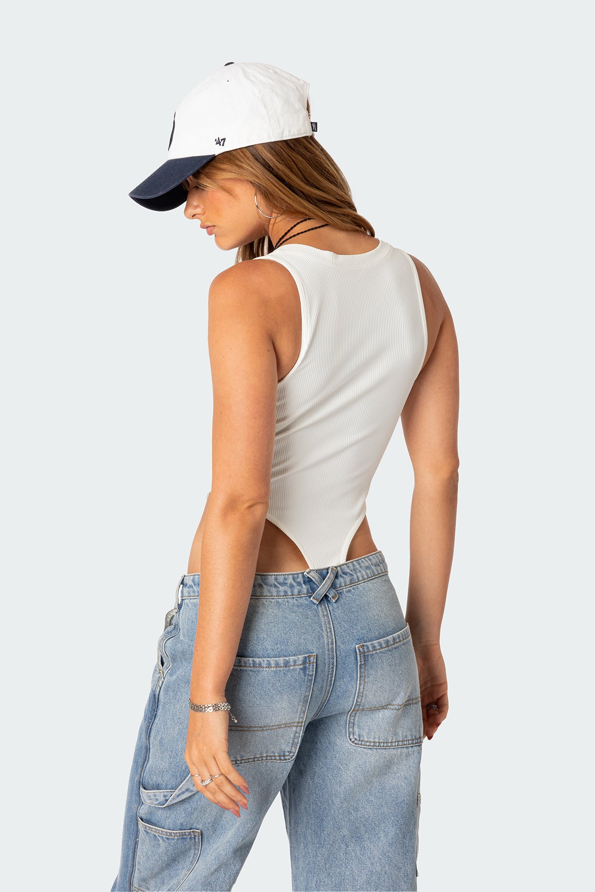High Cut Ribbed V Neck Bodysuit - Image 4