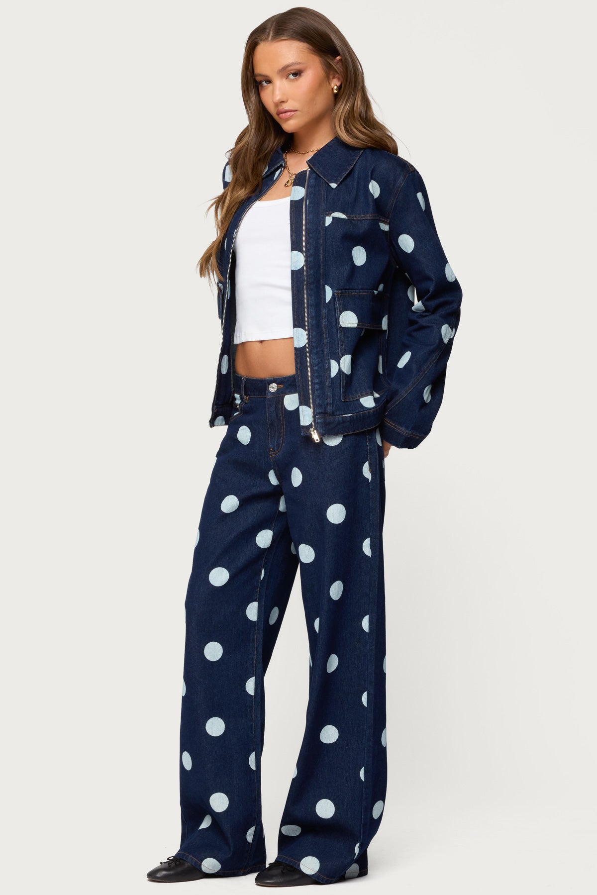 Leyah Polka Dot Oversized Denim Jacket - Image 5