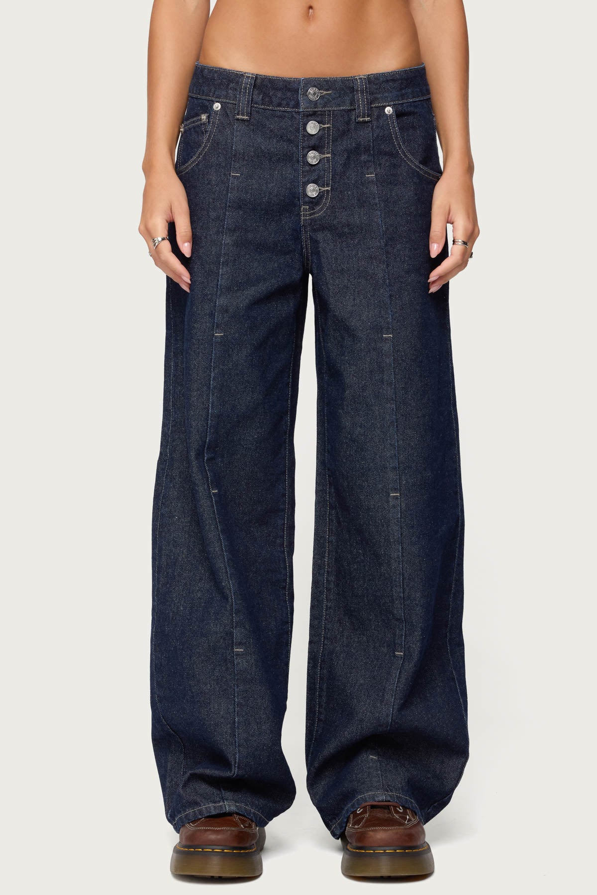 Polley Button Up Low Rise Baggy Jeans - Image 2