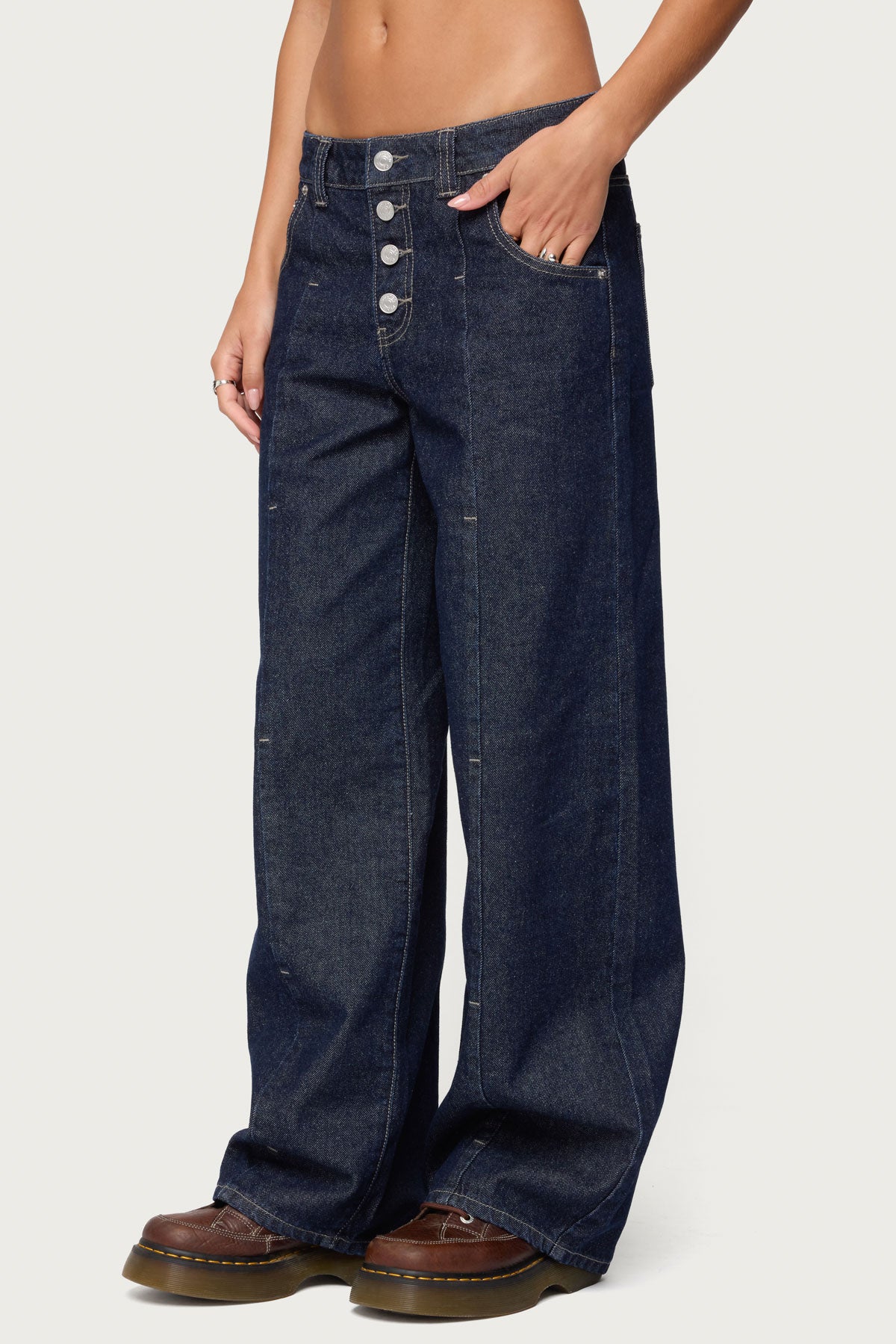 Polley Button Up Low Rise Baggy Jeans - Image 4