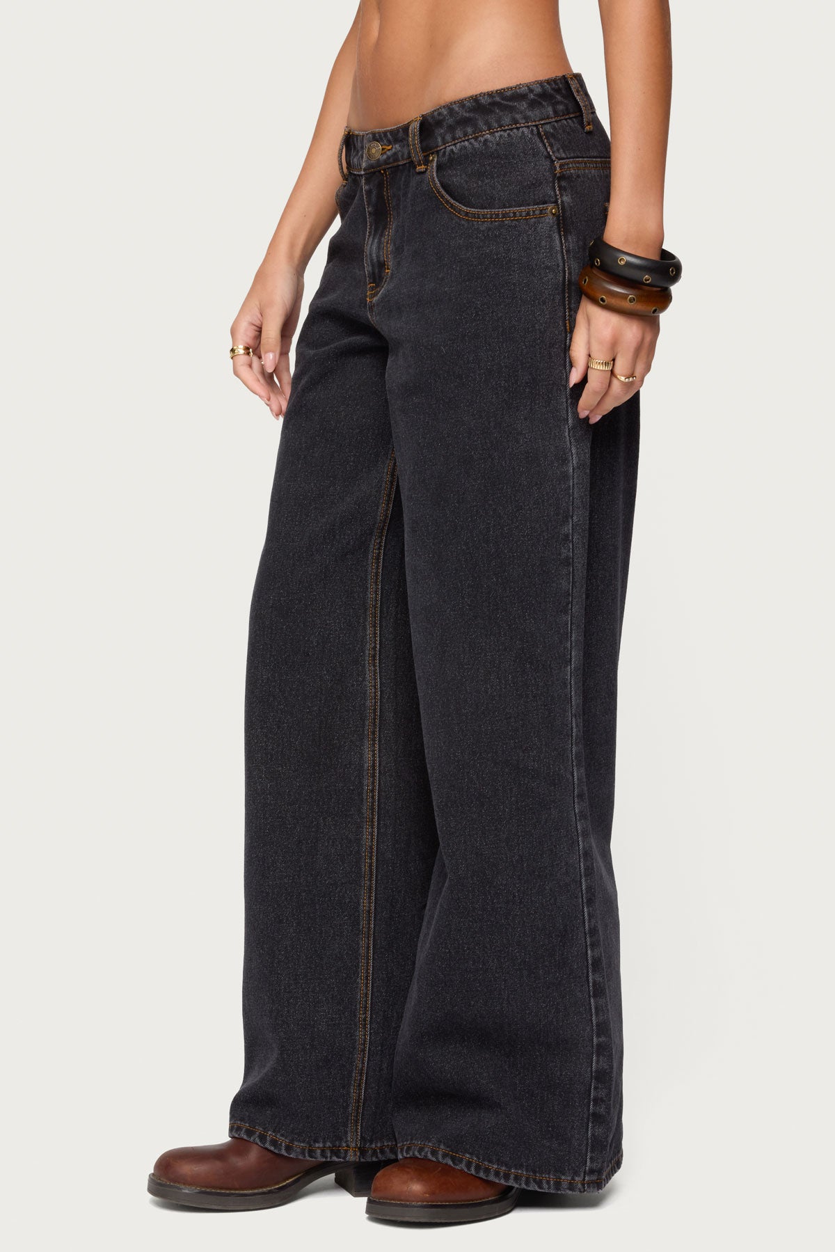 Contrast Stitch Low Rise Baggy Jeans - Image 4