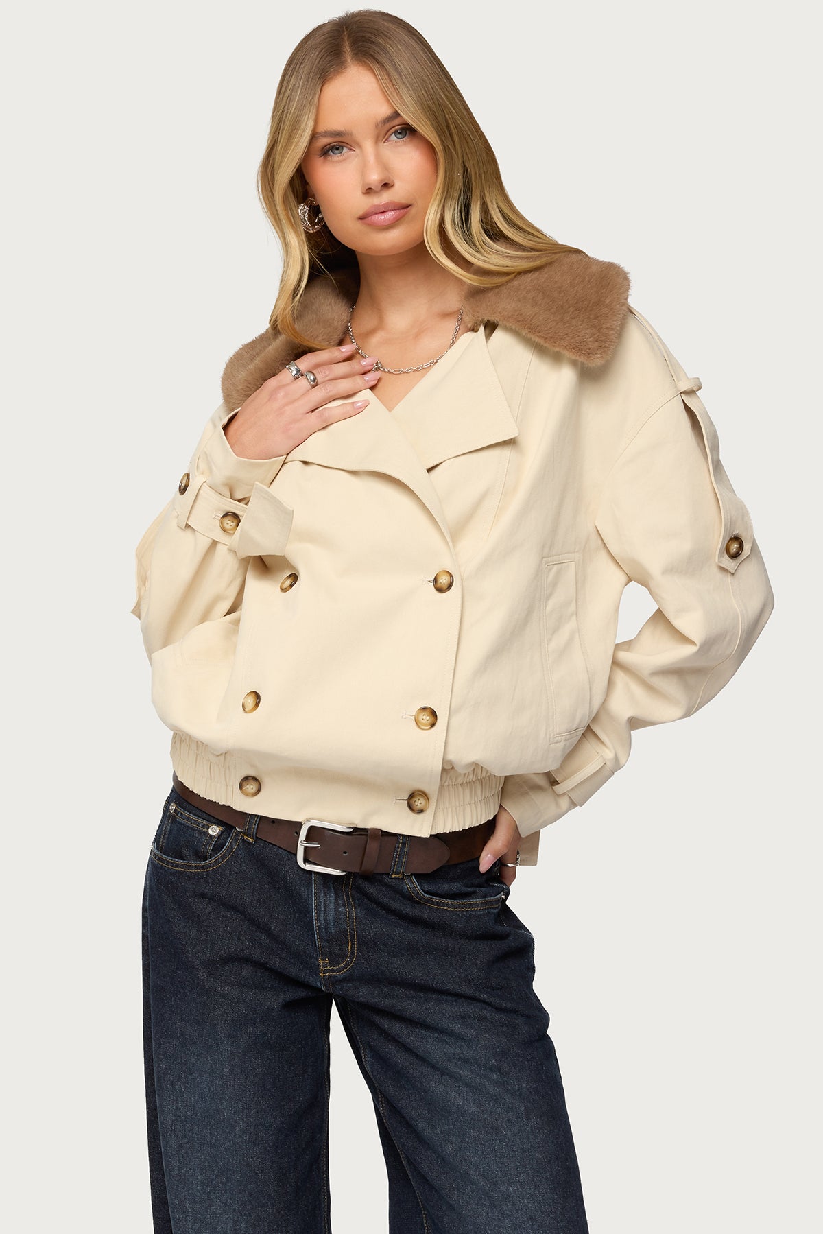 Detachable Faux Fur Trench Coat - Image 2