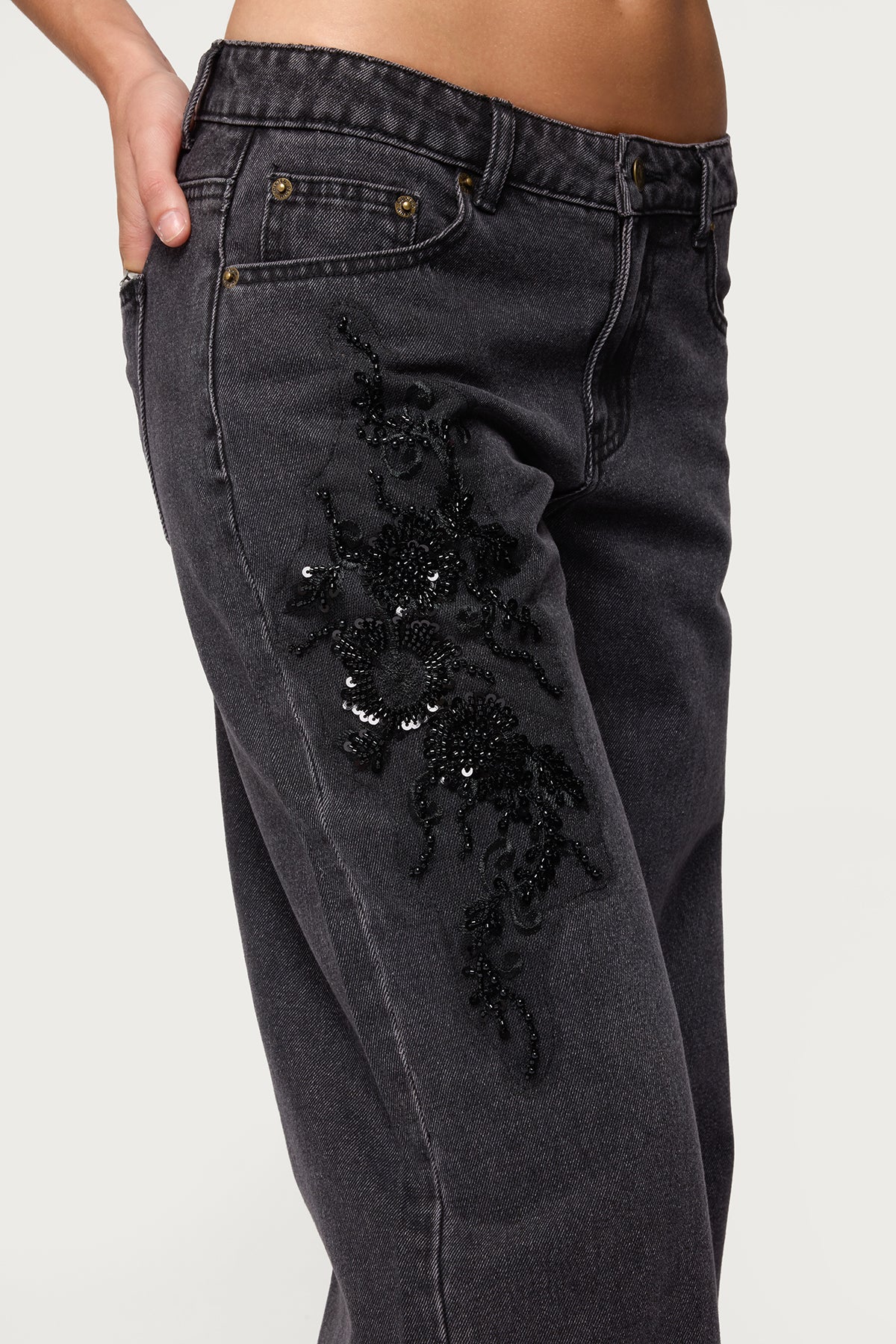 Rossa Beaded Low Rise Baggy Jeans - Image 2