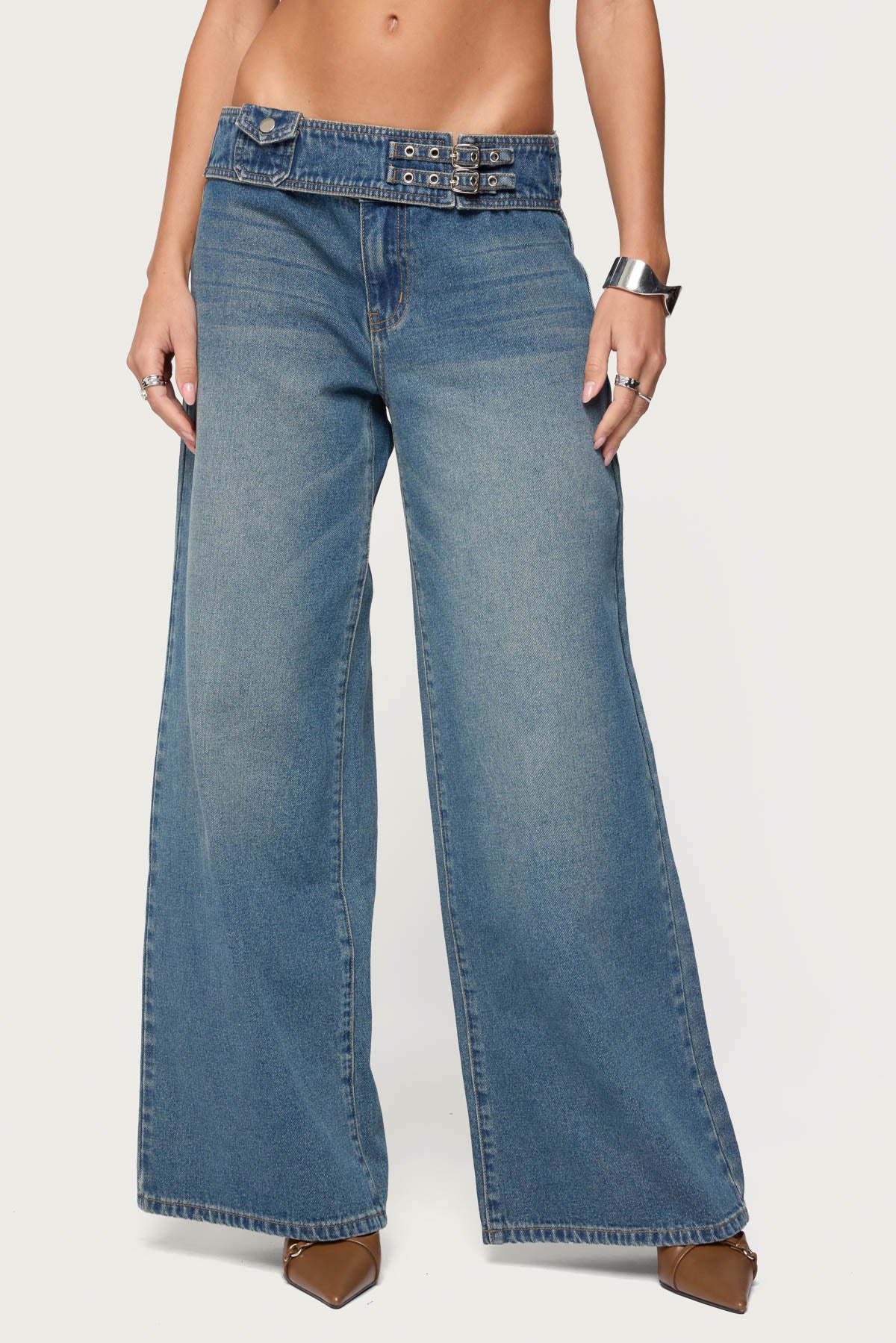 Double Buckle Low Rise Baggy Jeans - Image 2