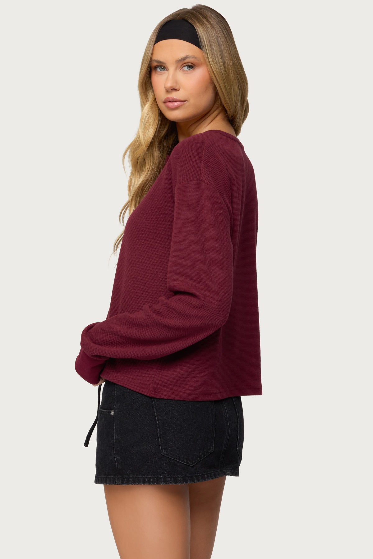 Deni Long Sleeve Henley Waffle Top - Image 4